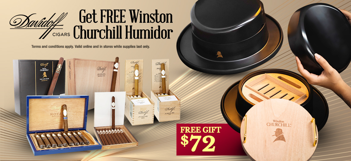 Buy select Davidoff boxes and get a free Winston Churchill Hat Humidor!