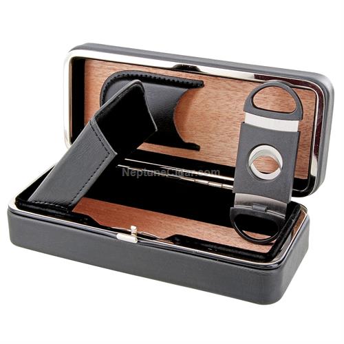3-Cigar Folding Leather Travel Case with Cutter