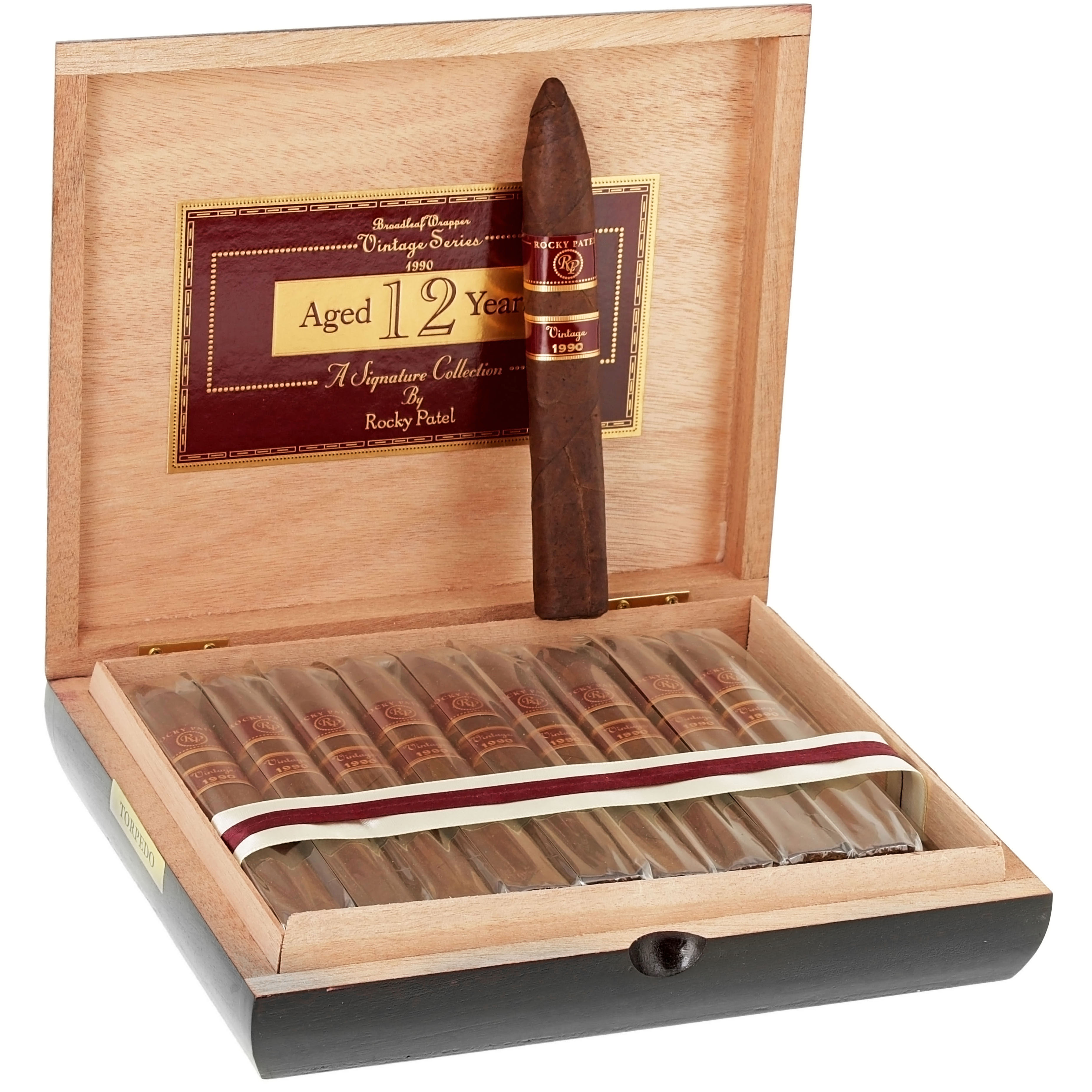 ROCKY PATEL "VINTAGE SERIES" 1990 AGED 12 YEARS  TORPEDO Wooden Cigar Box 