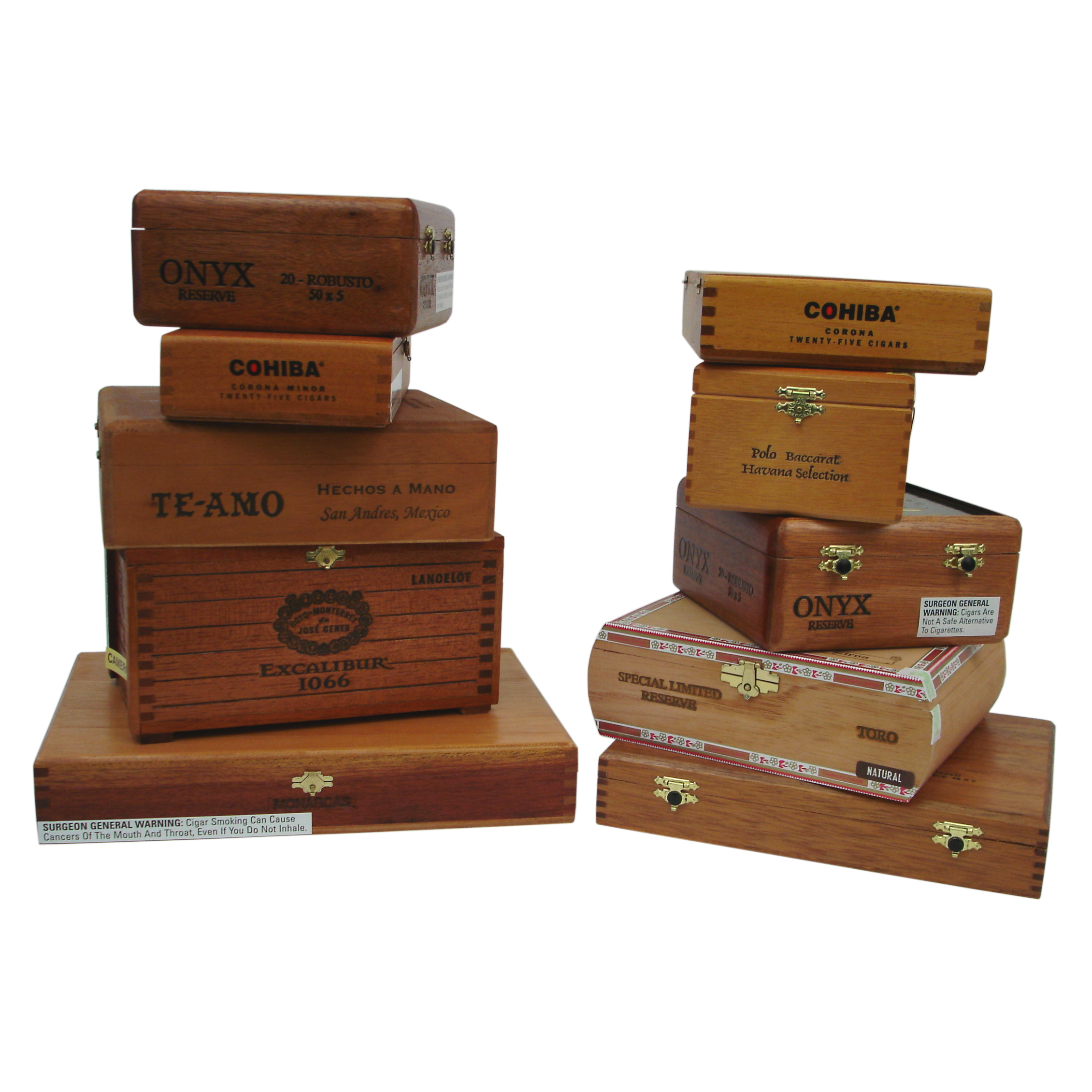 Set of 10 Empty Wooden Cigar Boxes 