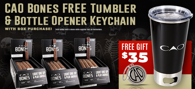 CAO Bones FREE Tumbler and Bottle Opener Keychain with Box Purchase!